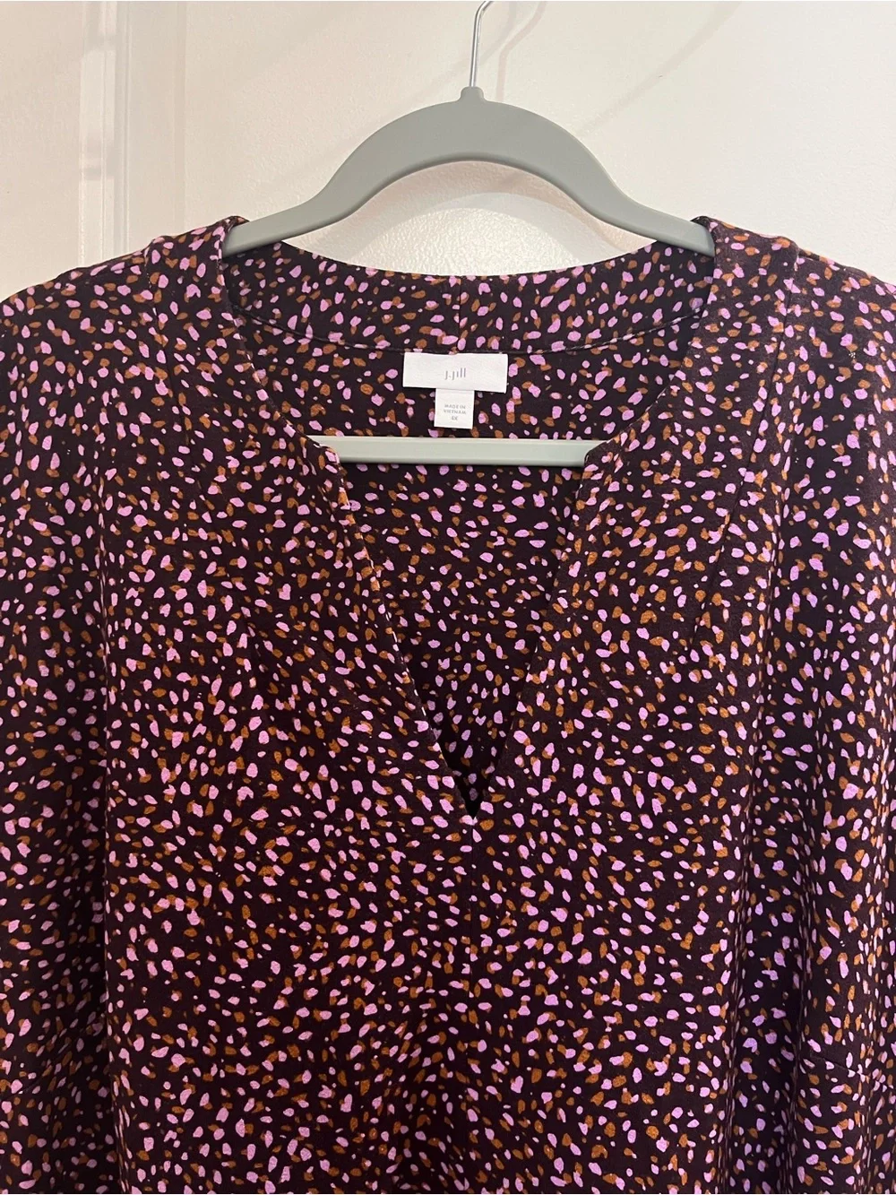 J. Jill Womens V-Neck Cap Sleeve Midi Dress Sz 4X Purple Pink Speckled Popover